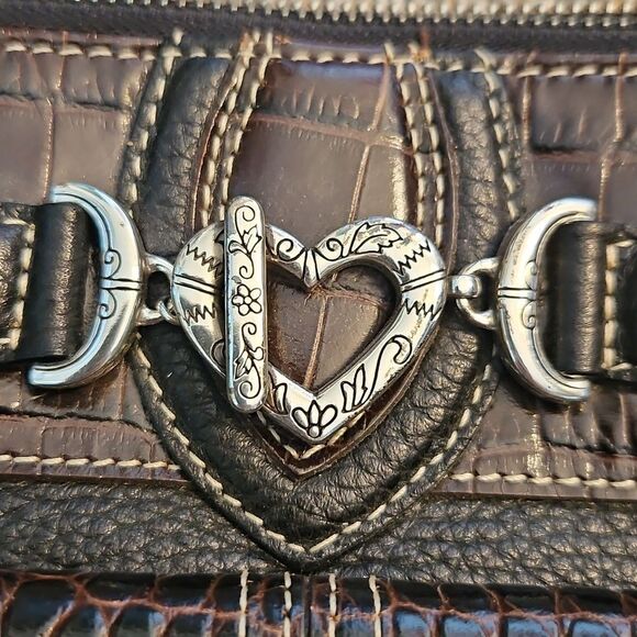 Brighton Black & Brown Leather Crossbody Bag | Adjustable Strap | 11"x7.5"x3" - Picture 3 of 15